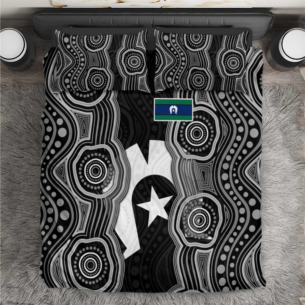 Torres Strait Islander Bedding Set Flag Feather Headdress Indigenous Dotwork Tribal Art
