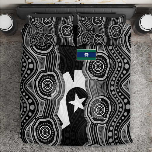 Torres Strait Islander Bedding Set Flag Feather Headdress Indigenous Dotwork Tribal Art