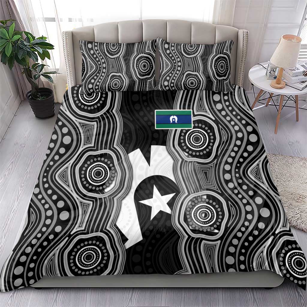 Torres Strait Islander Bedding Set Flag Feather Headdress Indigenous Dotwork Tribal Art