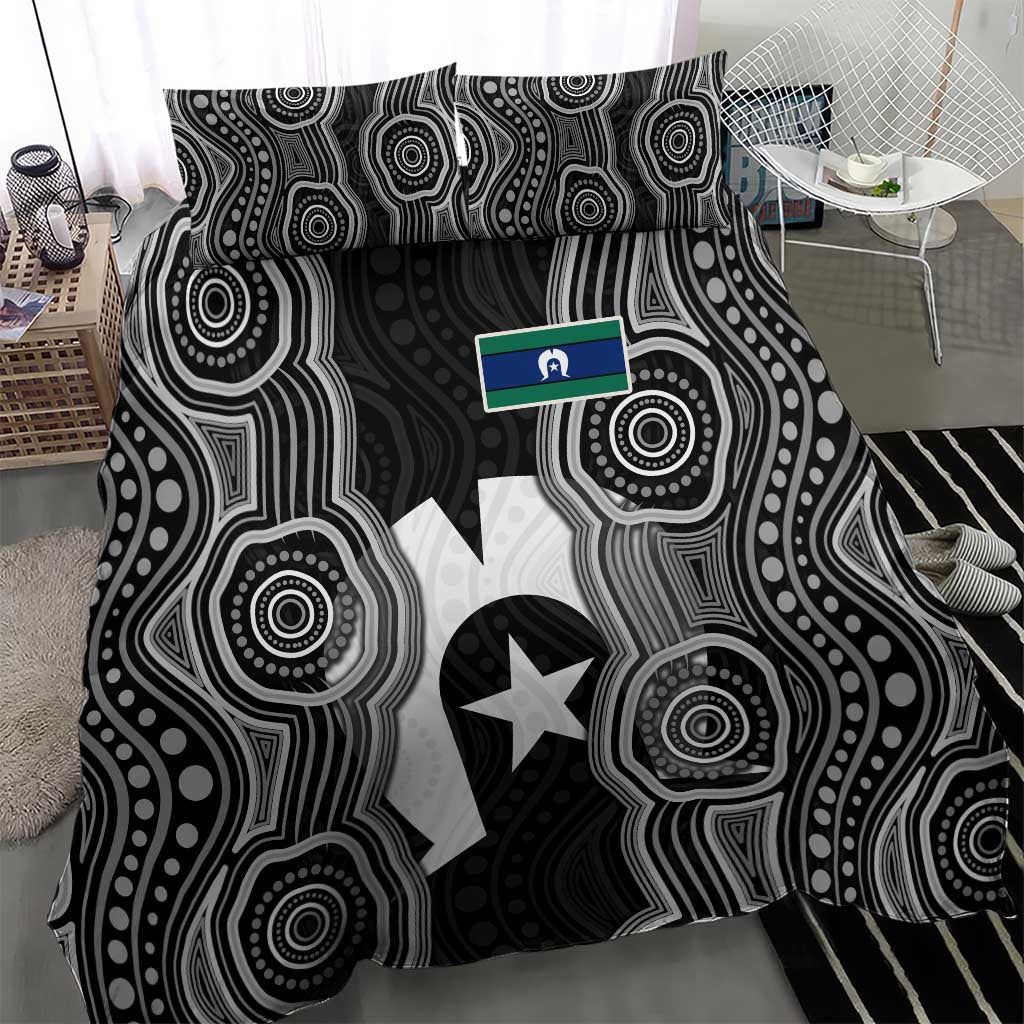 Torres Strait Islander Bedding Set Flag Feather Headdress Indigenous Dotwork Tribal Art