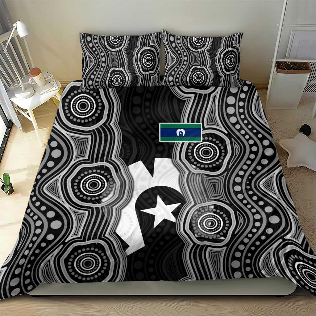 Torres Strait Islander Bedding Set Flag Feather Headdress Indigenous Dotwork Tribal Art