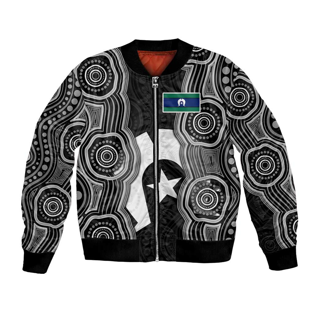 Torres Strait Islander Bomber Jacket Flag Feather Headdress Indigenous Dotwork Tribal Art