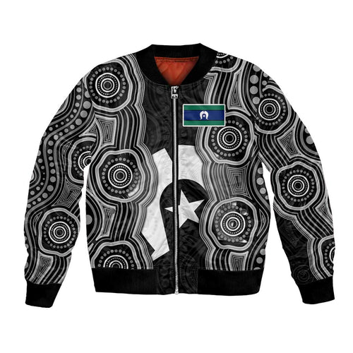Torres Strait Islander Bomber Jacket Flag Feather Headdress Indigenous Dotwork Tribal Art