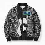 Torres Strait Islander Bomber Puffer Jacket Flag Feather Headdress Indigenous Dotwork Tribal Art
