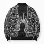 Torres Strait Islander Bomber Puffer Jacket Flag Feather Headdress Indigenous Dotwork Tribal Art