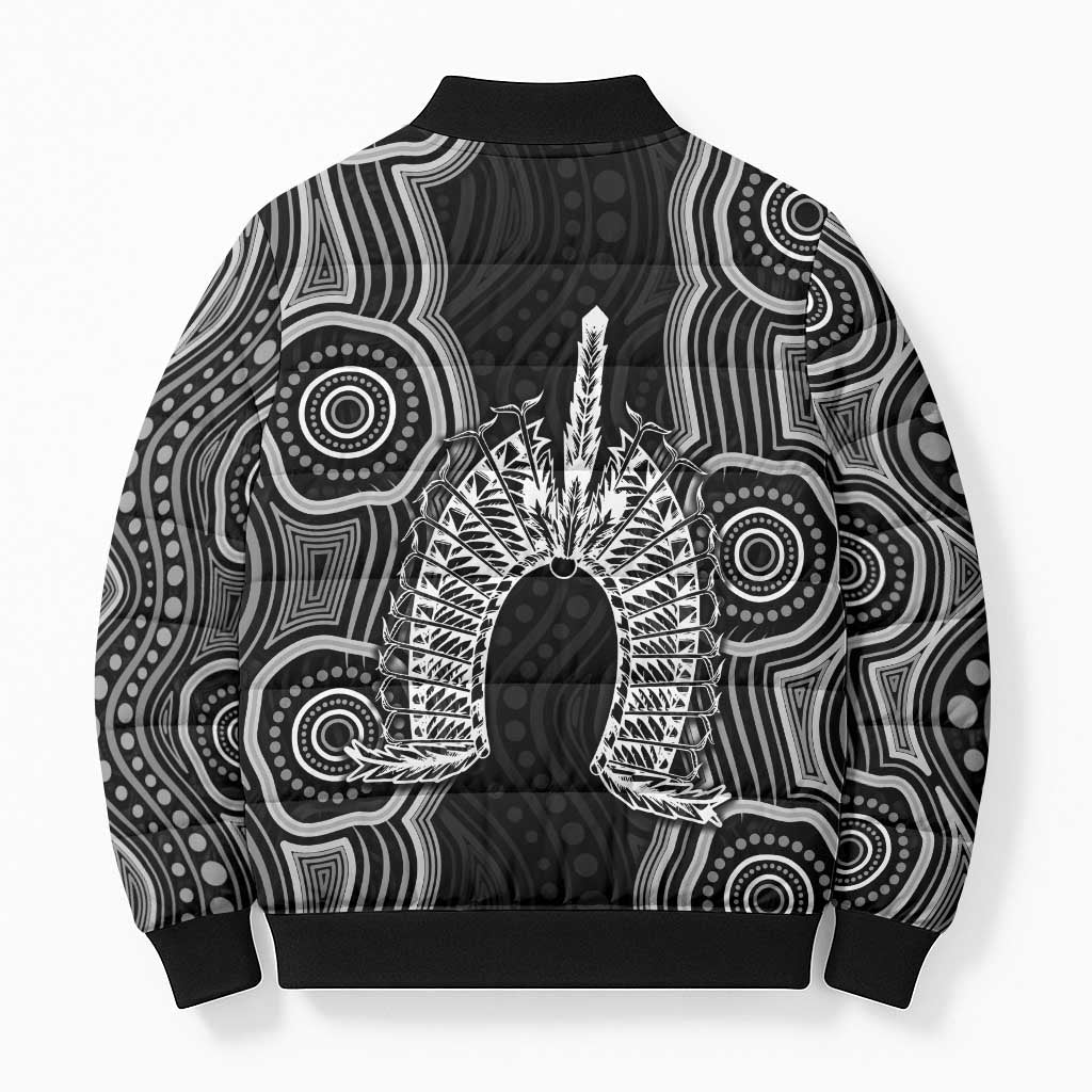 Torres Strait Islander Bomber Puffer Jacket Flag Feather Headdress Indigenous Dotwork Tribal Art
