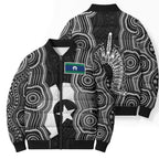 Torres Strait Islander Bomber Puffer Jacket Flag Feather Headdress Indigenous Dotwork Tribal Art