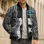 Torres Strait Islander Bomber Puffer Jacket Flag Feather Headdress Indigenous Dotwork Tribal Art