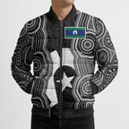 Torres Strait Islander Bomber Puffer Jacket Flag Feather Headdress Indigenous Dotwork Tribal Art