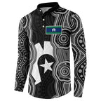Torres Strait Islander Button Sweatshirt Flag Feather Headdress Indigenous Dotwork Tribal Art