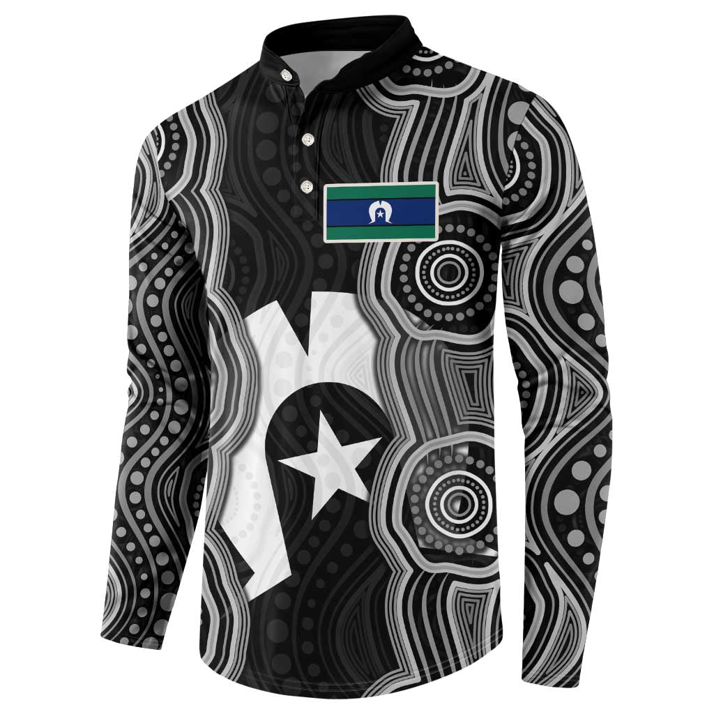 Torres Strait Islander Button Sweatshirt Flag Feather Headdress Indigenous Dotwork Tribal Art