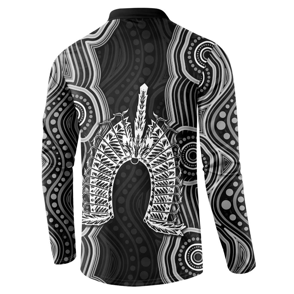 Torres Strait Islander Button Sweatshirt Flag Feather Headdress Indigenous Dotwork Tribal Art