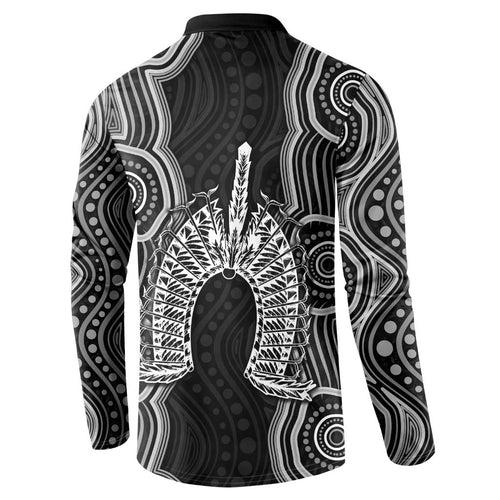 Torres Strait Islander Button Sweatshirt Flag Feather Headdress Indigenous Dotwork Tribal Art