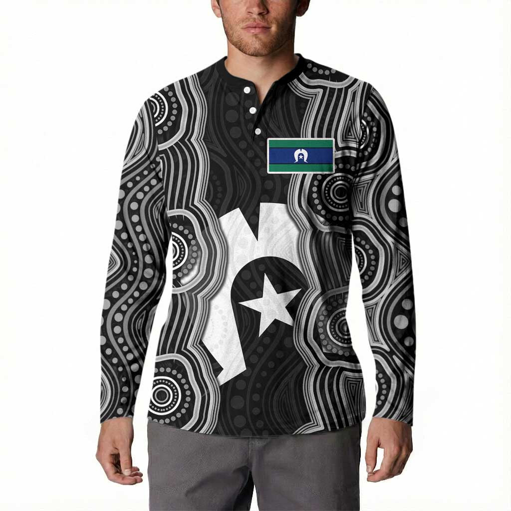 Torres Strait Islander Button Sweatshirt Flag Feather Headdress Indigenous Dotwork Tribal Art