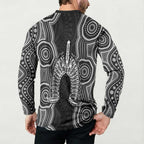 Torres Strait Islander Button Sweatshirt Flag Feather Headdress Indigenous Dotwork Tribal Art