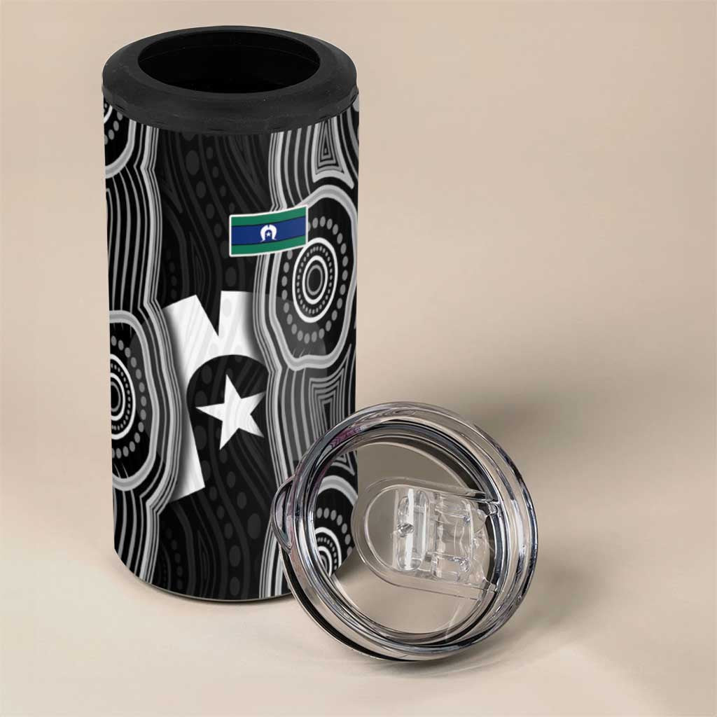 Torres Strait Islander 4 in 1 Can Cooler Tumbler Flag Feather Headdress Indigenous Dotwork Tribal Art
