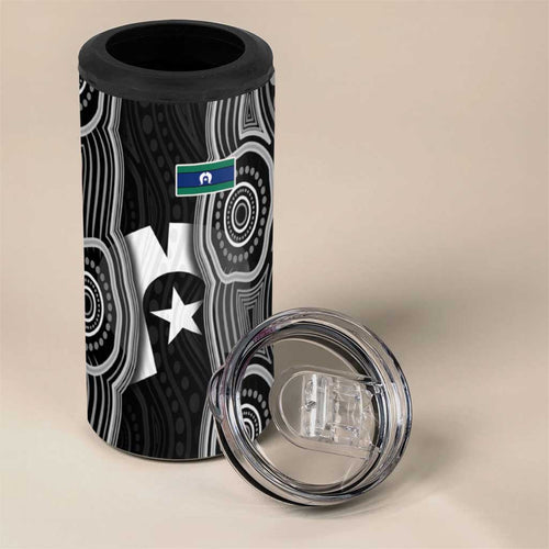Torres Strait Islander 4 in 1 Can Cooler Tumbler Flag Feather Headdress Indigenous Dotwork Tribal Art