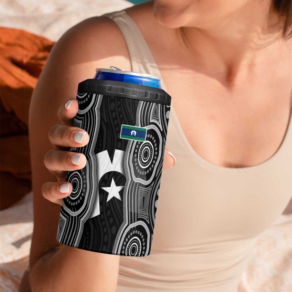 Torres Strait Islander 4 in 1 Can Cooler Tumbler Flag Feather Headdress Indigenous Dotwork Tribal Art