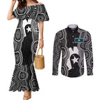 Torres Strait Islander Couples Matching Mermaid Dress and Long Sleeve Button Shirt Flag Feather Headdress Indigenous Dotwork Tribal Art