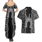 Torres Strait Islander Couples Matching Summer Maxi Dress and Hawaiian Shirt Flag Feather Headdress Indigenous Dotwork Tribal Art