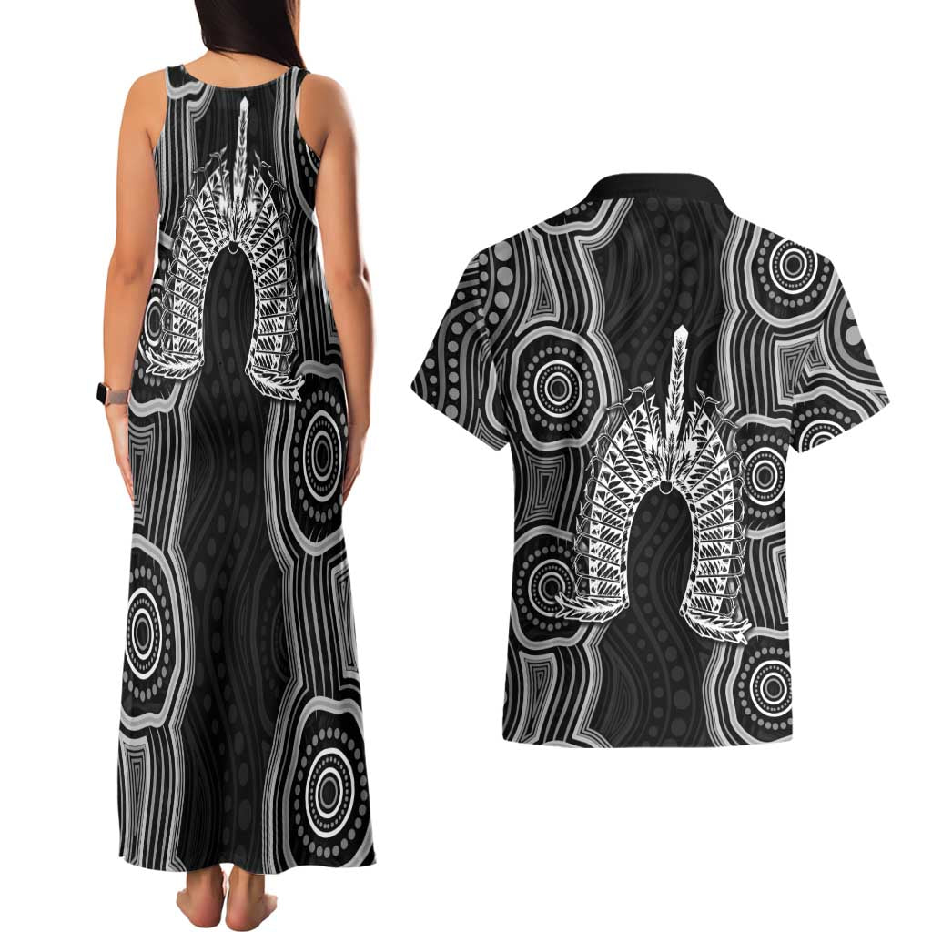 Torres Strait Islander Couples Matching Tank Maxi Dress and Hawaiian Shirt Flag Feather Headdress Indigenous Dotwork Tribal Art