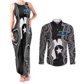Torres Strait Islander Couples Matching Tank Maxi Dress and Long Sleeve Button Shirt Flag Feather Headdress Indigenous Dotwork Tribal Art