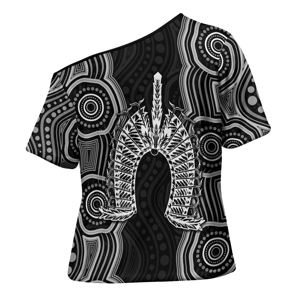 Torres Strait Islander Cross Shoulder Shirt Flag Feather Headdress Indigenous Dotwork Tribal Art