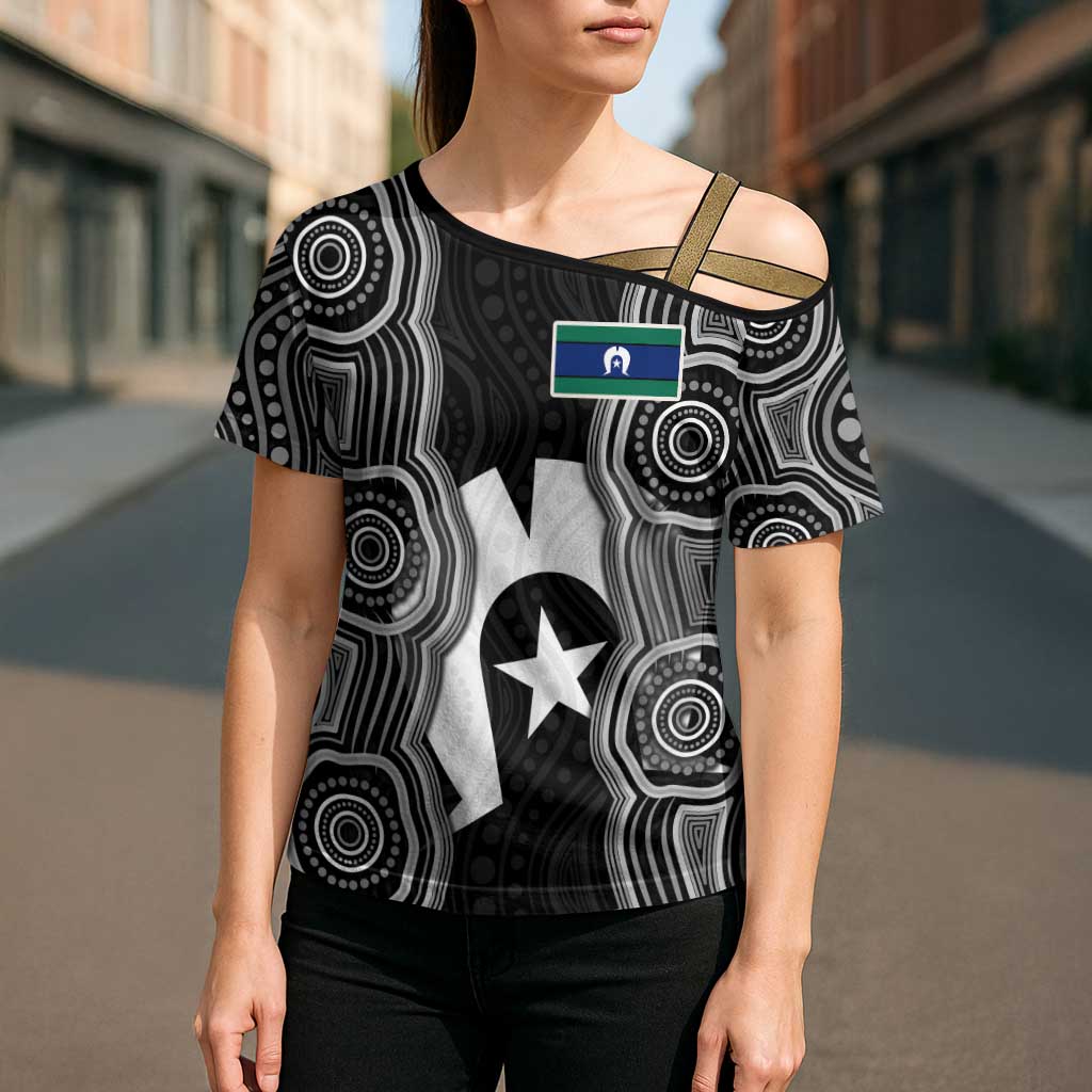 Torres Strait Islander Cross Shoulder Shirt Flag Feather Headdress Indigenous Dotwork Tribal Art