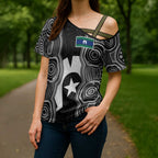 Torres Strait Islander Cross Shoulder Shirt Flag Feather Headdress Indigenous Dotwork Tribal Art