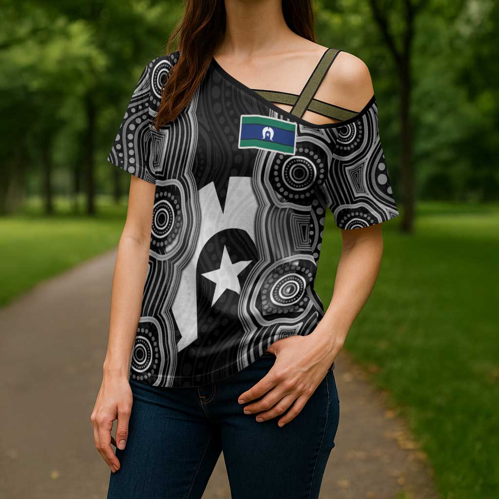 Torres Strait Islander Cross Shoulder Shirt Flag Feather Headdress Indigenous Dotwork Tribal Art