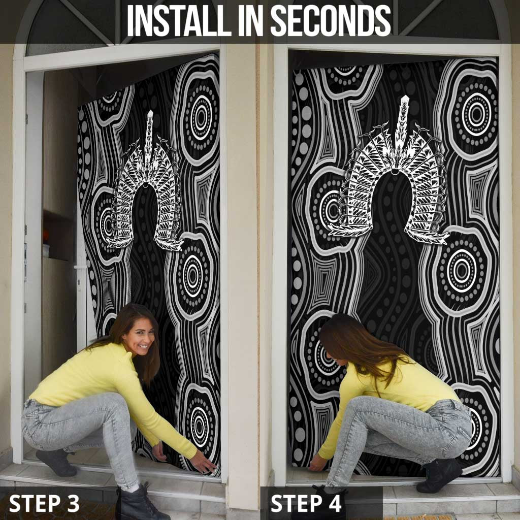 Torres Strait Islander Door Cover Flag Feather Headdress Indigenous Dotwork Tribal Art