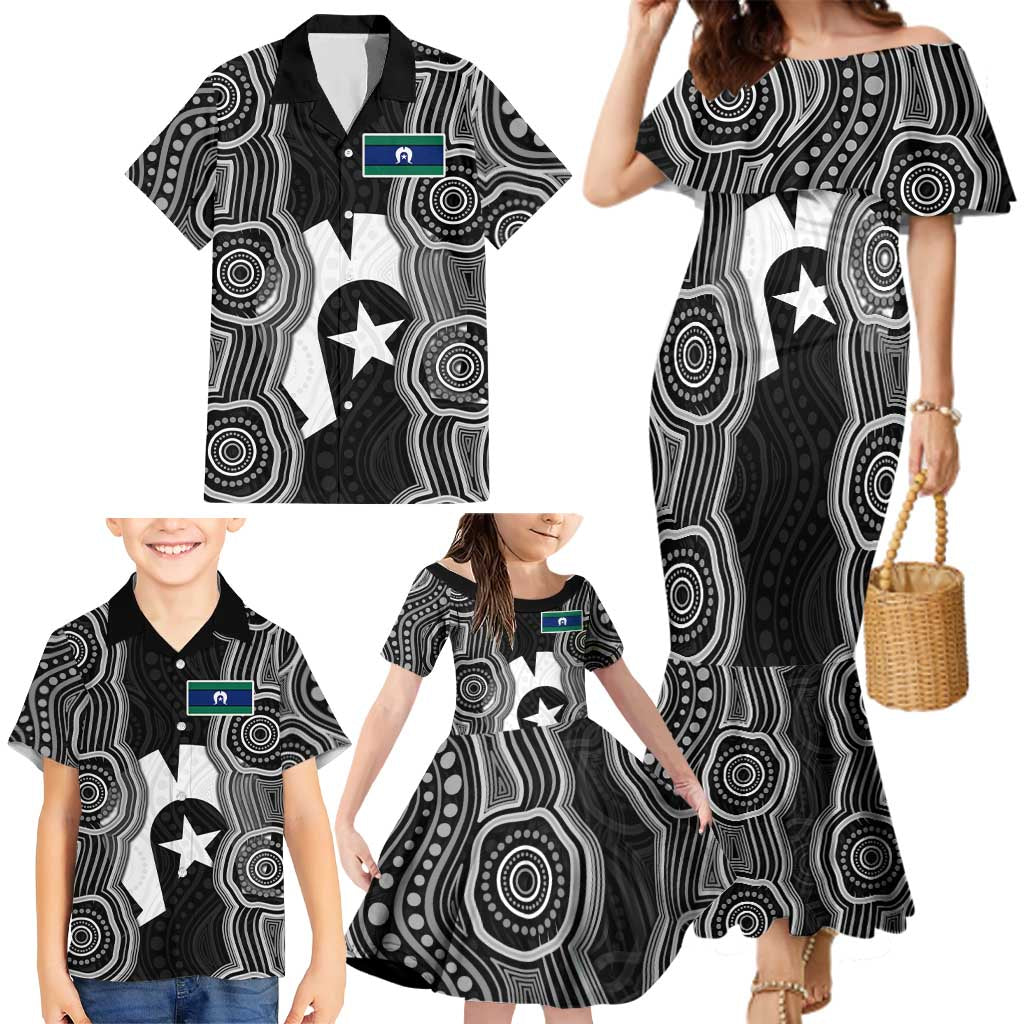 Torres Strait Islander Family Matching Mermaid Dress and Hawaiian Shirt Flag Feather Headdress Indigenous Dotwork Tribal Art