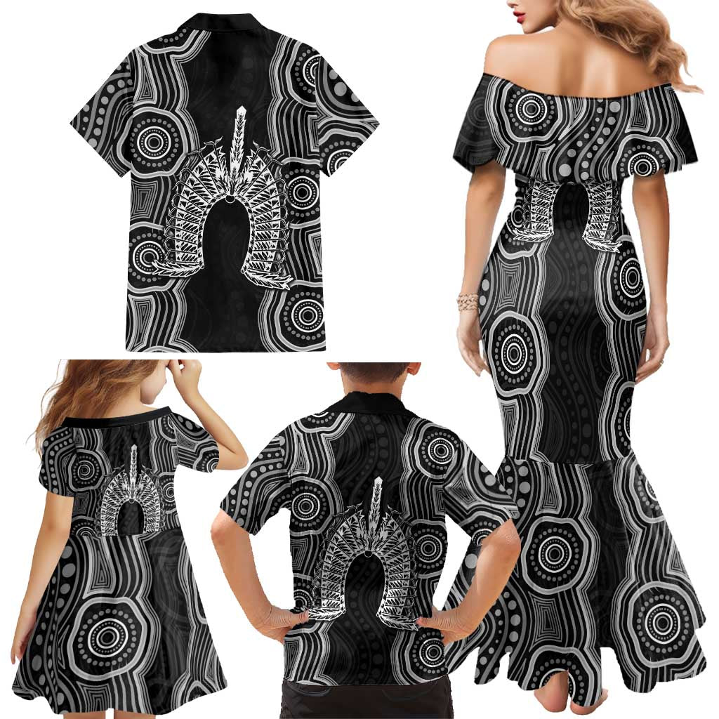 Torres Strait Islander Family Matching Mermaid Dress and Hawaiian Shirt Flag Feather Headdress Indigenous Dotwork Tribal Art