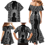 Torres Strait Islander Family Matching Mermaid Dress and Hawaiian Shirt Flag Feather Headdress Indigenous Dotwork Tribal Art