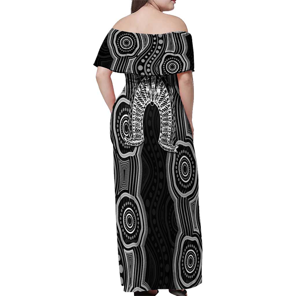Torres Strait Islander Family Matching Off Shoulder Maxi Dress and Hawaiian Shirt Flag Feather Headdress Indigenous Dotwork Tribal Art