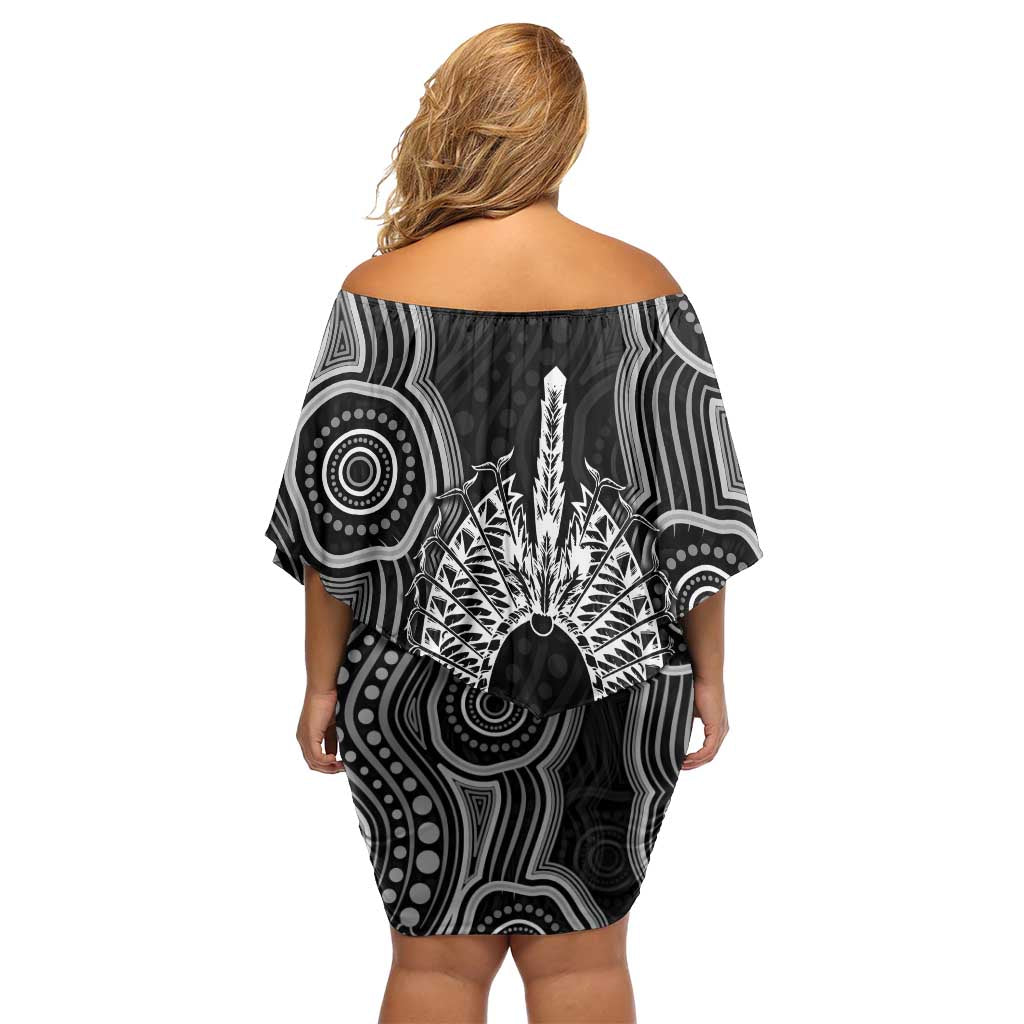 Torres Strait Islander Family Matching Off Shoulder Short Dress and Hawaiian Shirt Flag Feather Headdress Indigenous Dotwork Tribal Art