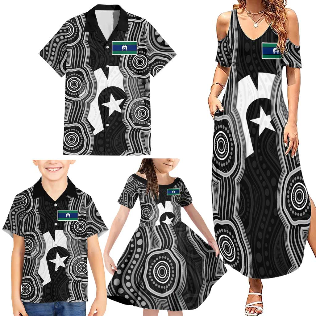Torres Strait Islander Family Matching Summer Maxi Dress and Hawaiian Shirt Flag Feather Headdress Indigenous Dotwork Tribal Art