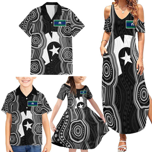 Torres Strait Islander Family Matching Summer Maxi Dress and Hawaiian Shirt Flag Feather Headdress Indigenous Dotwork Tribal Art