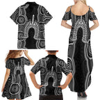 Torres Strait Islander Family Matching Summer Maxi Dress and Hawaiian Shirt Flag Feather Headdress Indigenous Dotwork Tribal Art
