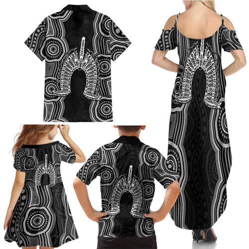 Torres Strait Islander Family Matching Summer Maxi Dress and Hawaiian Shirt Flag Feather Headdress Indigenous Dotwork Tribal Art