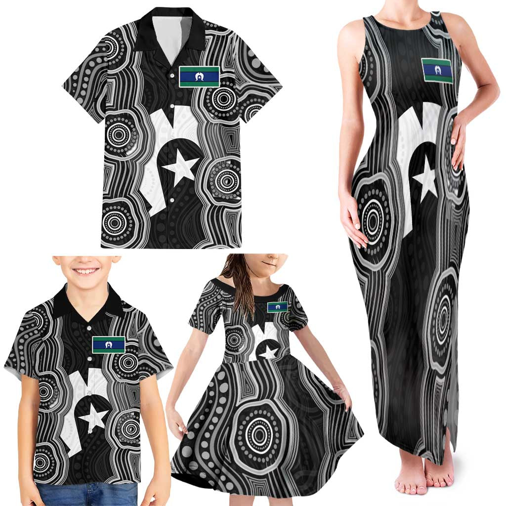 Torres Strait Islander Family Matching Tank Maxi Dress and Hawaiian Shirt Flag Feather Headdress Indigenous Dotwork Tribal Art