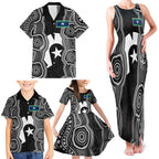 Torres Strait Islander Family Matching Tank Maxi Dress and Hawaiian Shirt Flag Feather Headdress Indigenous Dotwork Tribal Art
