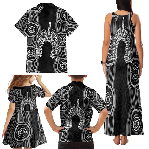 Torres Strait Islander Family Matching Tank Maxi Dress and Hawaiian Shirt Flag Feather Headdress Indigenous Dotwork Tribal Art