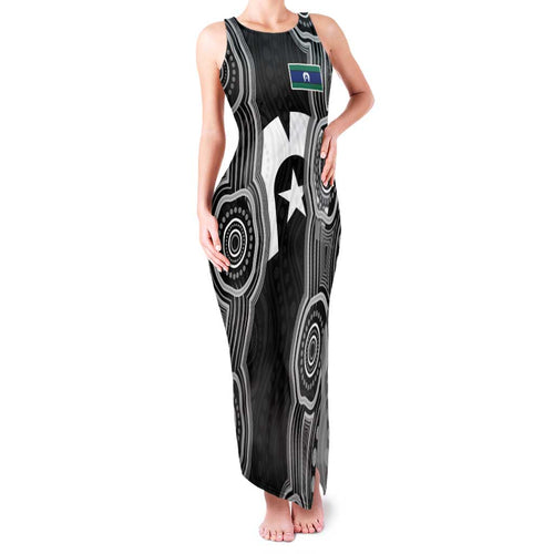 Torres Strait Islander Family Matching Tank Maxi Dress and Hawaiian Shirt Flag Feather Headdress Indigenous Dotwork Tribal Art