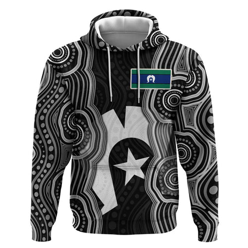 Torres Strait Islander Hoodie Flag Feather Headdress Indigenous Dotwork Tribal Art