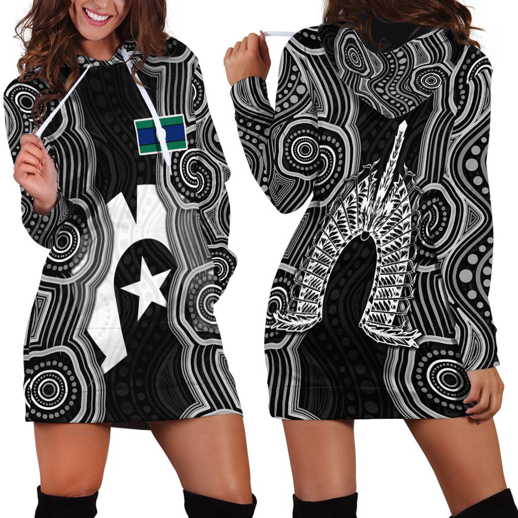 Torres Strait Islander Hoodie Dress Flag Feather Headdress Indigenous Dotwork Tribal Art