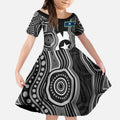 Torres Strait Islander Kid Short Sleeve Dress Flag Feather Headdress Indigenous Dotwork Tribal Art