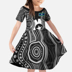 Torres Strait Islander Kid Short Sleeve Dress Flag Feather Headdress Indigenous Dotwork Tribal Art