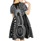 Torres Strait Islander Kid Short Sleeve Dress Flag Feather Headdress Indigenous Dotwork Tribal Art