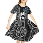 Torres Strait Islander Kid Short Sleeve Dress Flag Feather Headdress Indigenous Dotwork Tribal Art